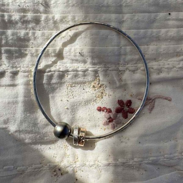 JONC ARGENT 2 ANNEAUX PERLE  (M)